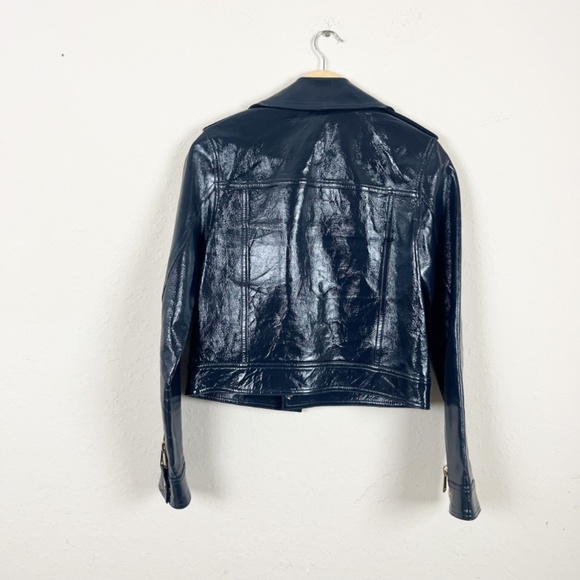 Michael Kors Midnight Blue Lamb Leather Crinkle Moto Jacket Size 4 - Picture 6 of 7